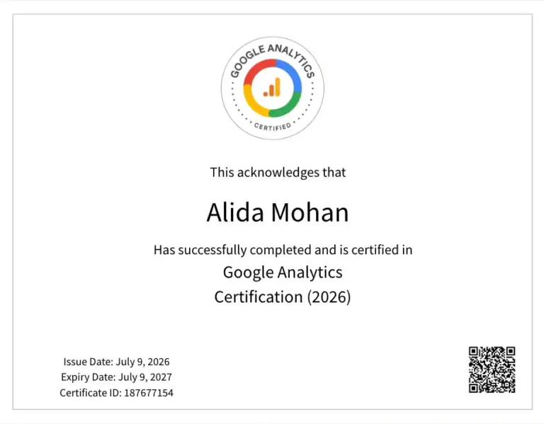 google analytics certificate of alida mohan.pdf